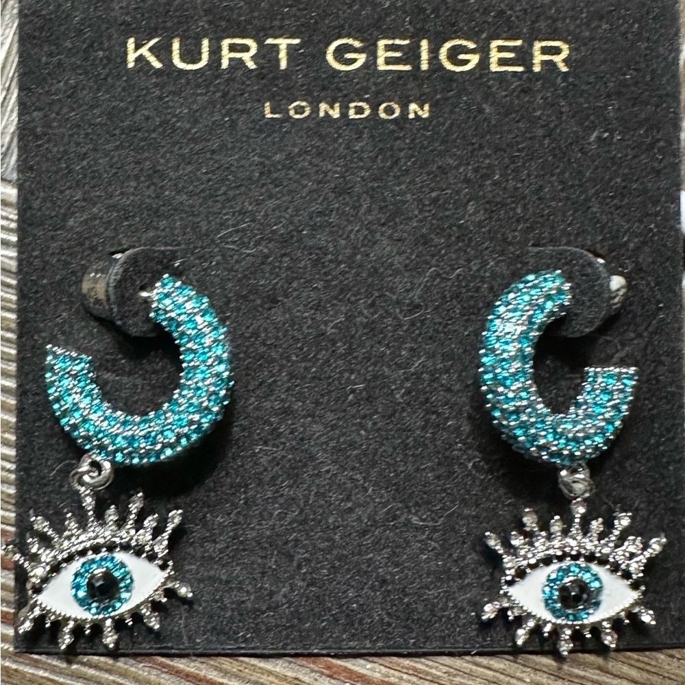 Kurt Geiger London Evil Eye Huggie Drop Earrings- NWT